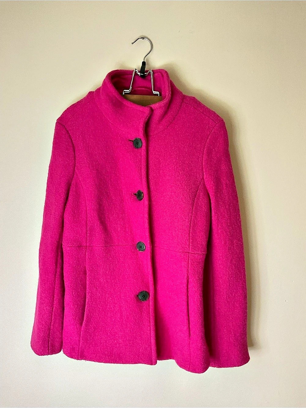 LANDS' END Wool Pea Coat hot Pink 4P high collar